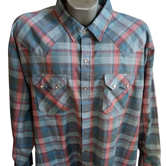 Vintage Mens Shirt WESTERN 3XL 20-35 DEE CEE COWBOY 80's DC PASTEL PLAID SNAP - Picture 1 of 8